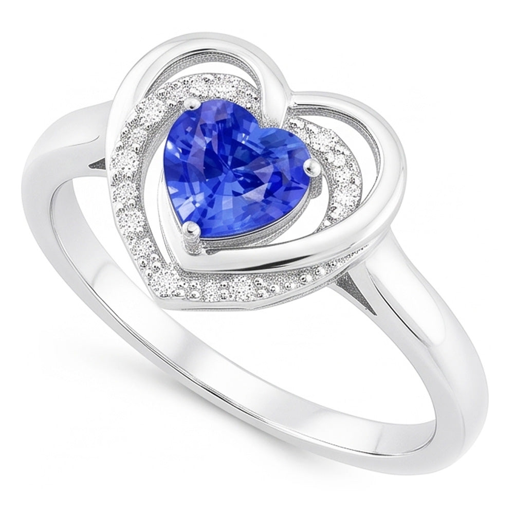 Halo Edelstein Ring Herz Blauer Saphir Schmuck 1,50 Karat Weißgold