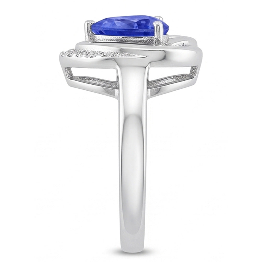 Halo Edelstein Ring Herz Blauer Saphir Schmuck 1,50 Karat Weißgold