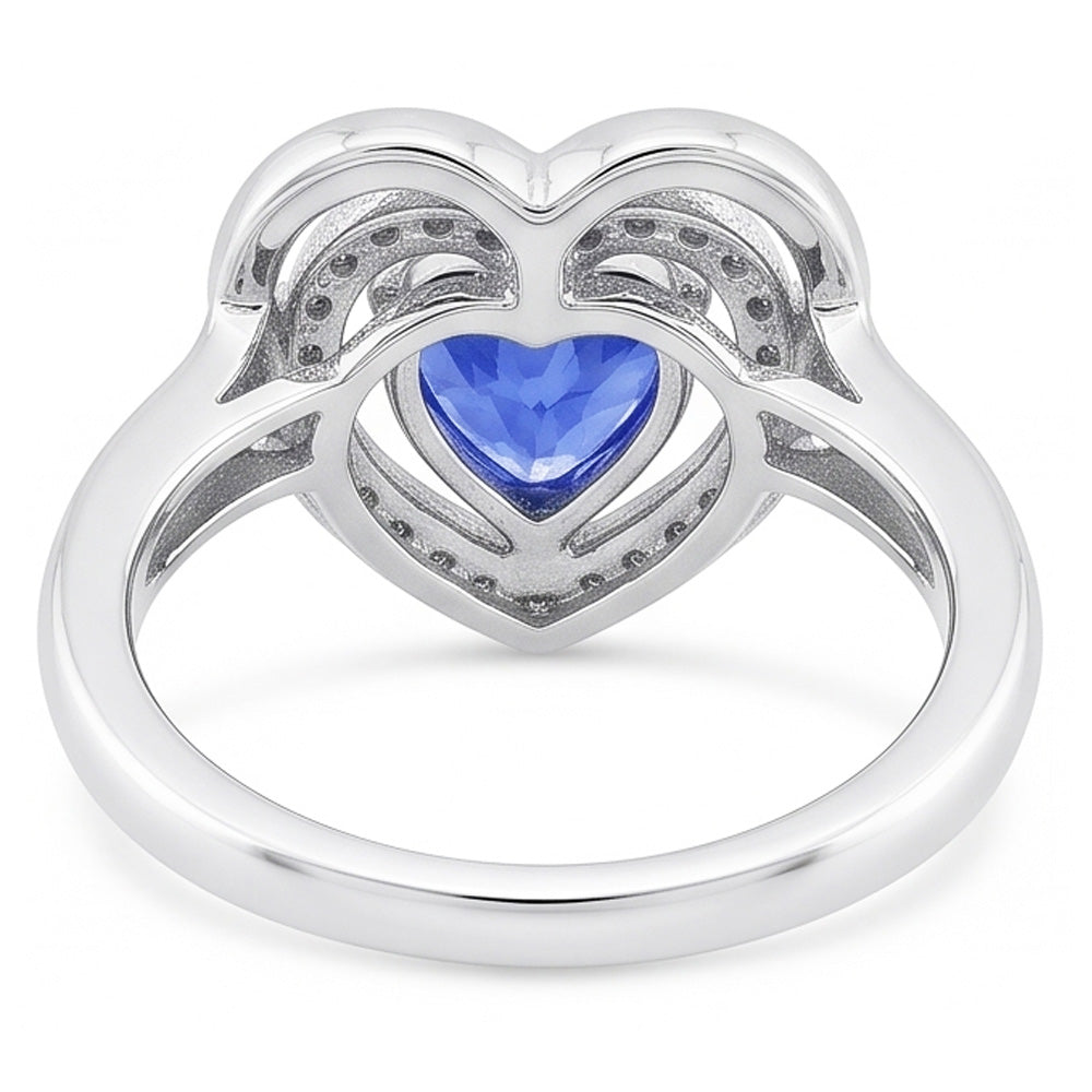 Halo Edelstein Ring Herz Blauer Saphir Schmuck 1,50 Karat Weißgold