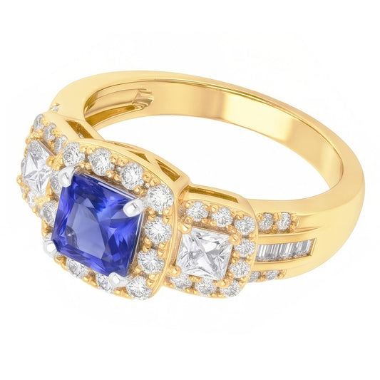 Halo Edelstein Ring Strahlender Saphir 5 Karat 14K Gold Aus der Erde Abgebauter Natürlicher Diamanten