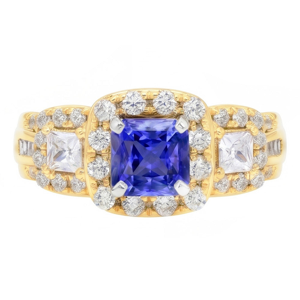 Halo Edelstein Ring Strahlender Saphir 5 Karat 14K Gold Aus der Erde Abgebauter Natürlicher Diamanten