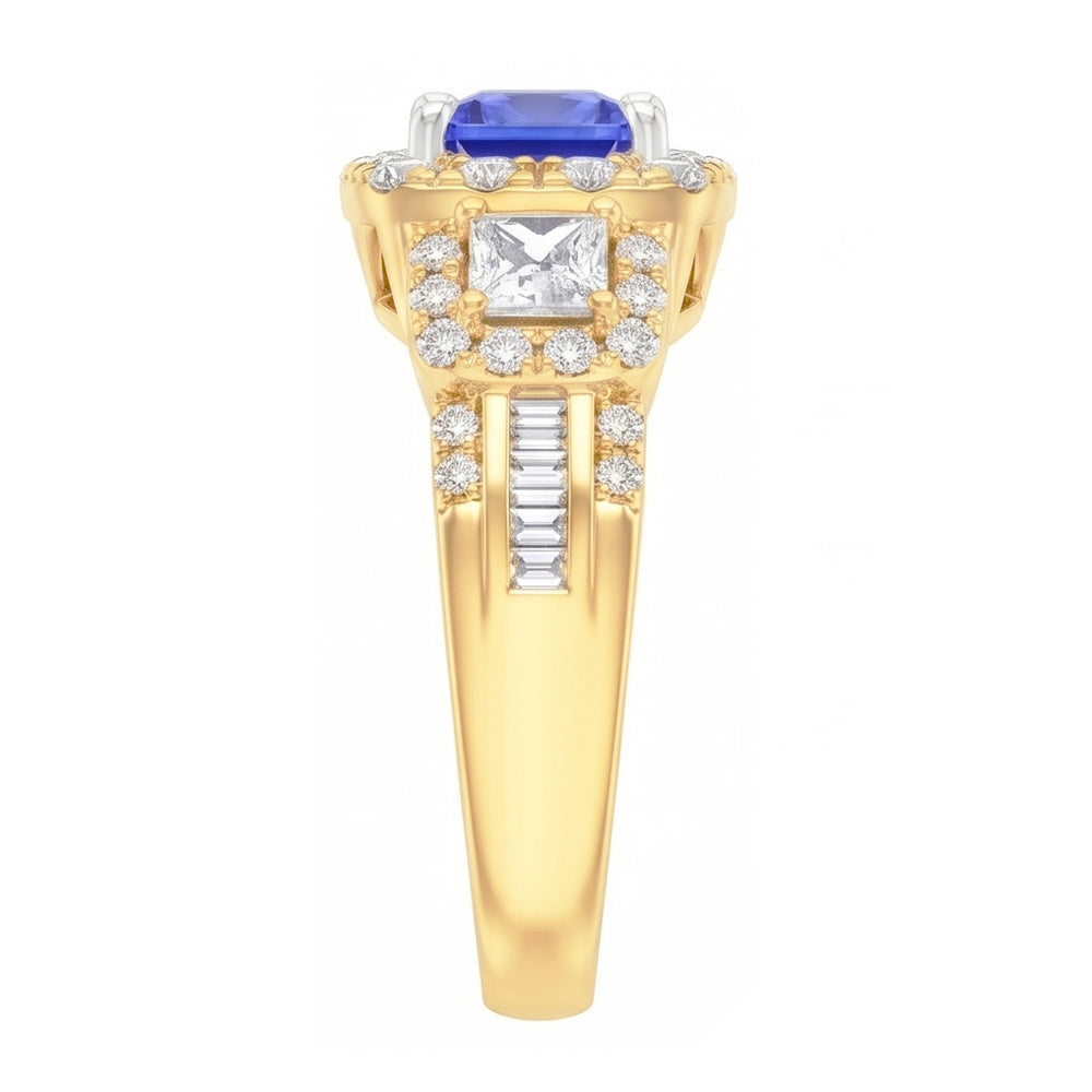 Halo Edelstein Ring Strahlender Saphir 5 Karat 14K Gold Aus der Erde Abgebauter Natürlicher Diamanten