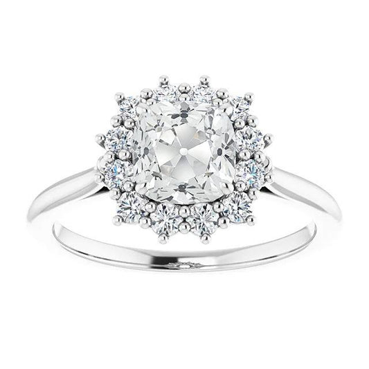 Halo Ehering Kissen Old Mine Cut Echt Diamant Flower Style 7 Karat