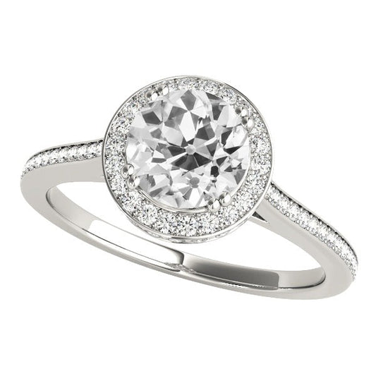 Halo Ehering Old Cut Runden Natürliche Diamants 4.25 Karat Gold 14K