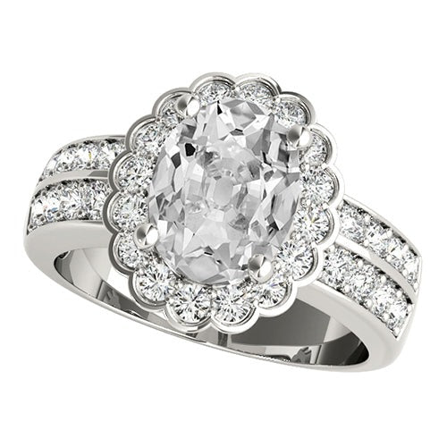 Halo Ehering Oval alter Bergmann Echt Diamant Prong Flower Style 7 Karat