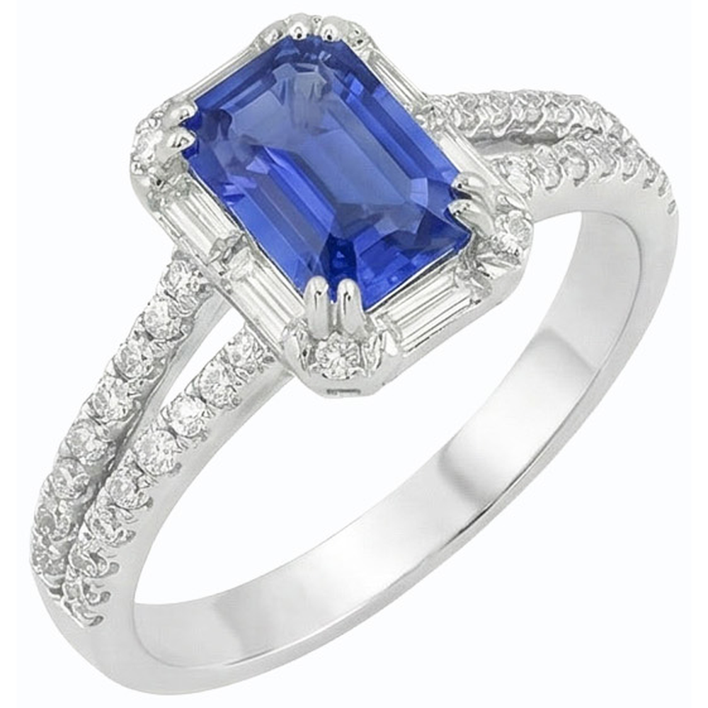 Halo Ehering Split Shank Sri Lanka Saphir & Natürlicher Diamant ( nicht im Labor gezüchtet )en 3 Karat