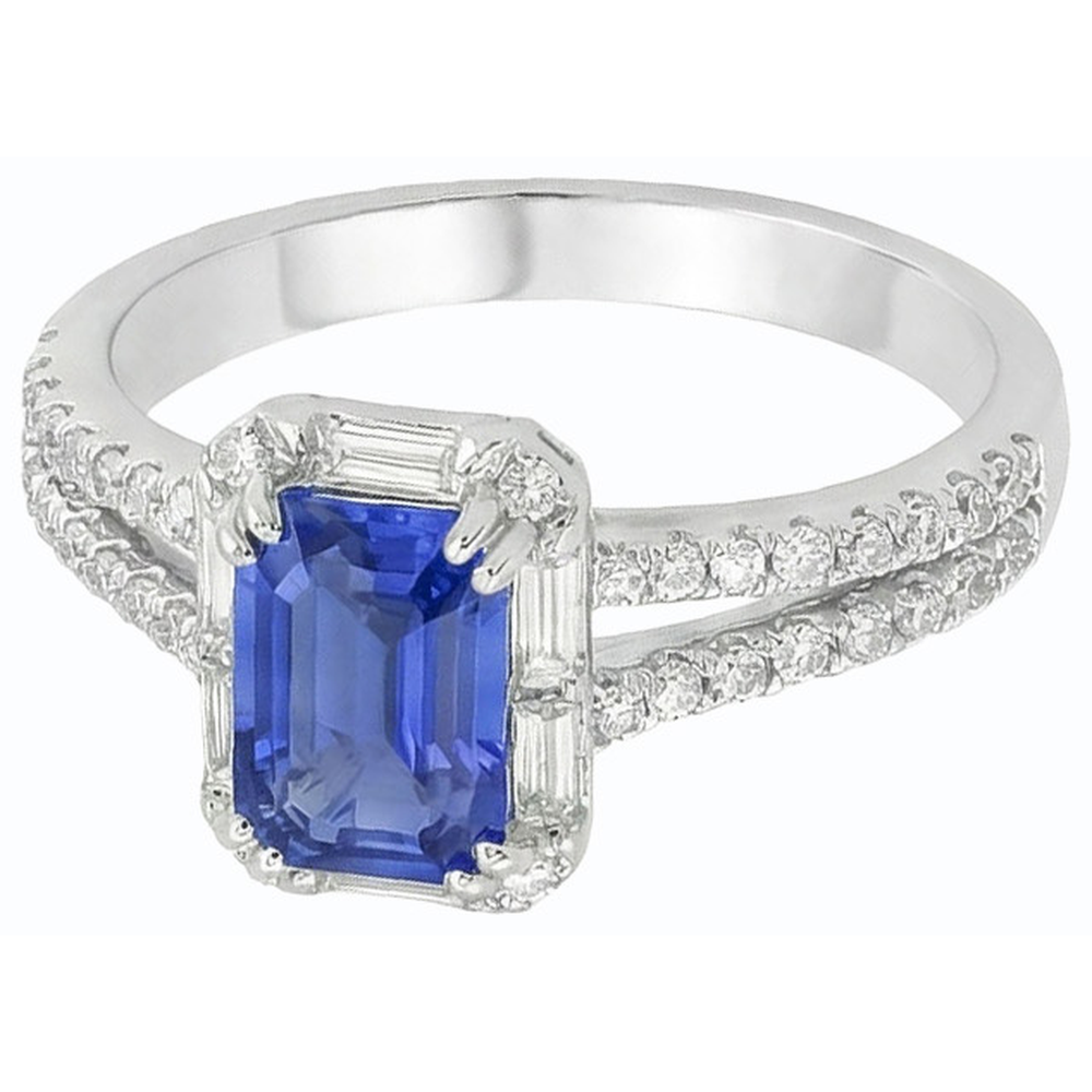 Halo Ehering Split Shank Sri Lanka Saphir & Natürlicher Diamant ( nicht im Labor gezüchtet )en 3 Karat