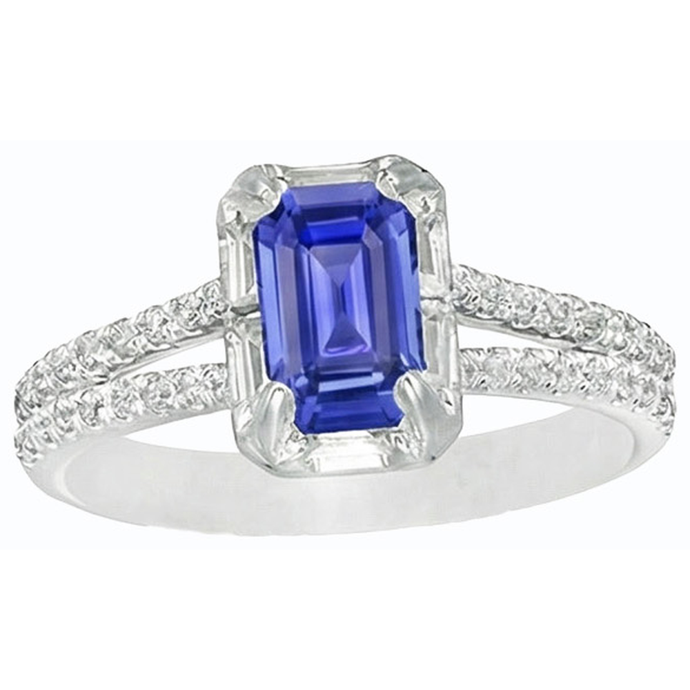 Halo Ehering Split Shank Sri Lanka Saphir & Natürlicher Diamant ( nicht im Labor gezüchtet )en 3 Karat