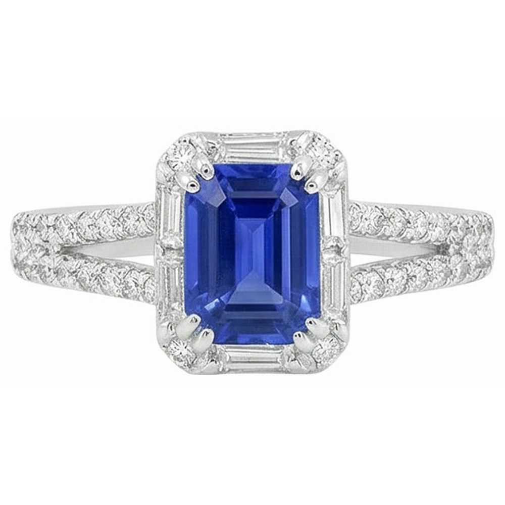 Halo Ehering Split Shank Sri Lanka Saphir & Natürlicher Diamant ( nicht im Labor gezüchtet )en 3 Karat