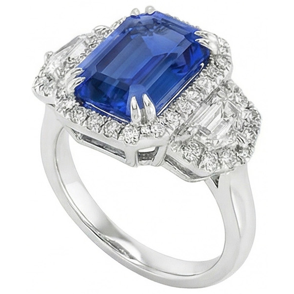 Halo Emerald Ceylon Sapphire Jubilee Real  Aus der Erde Abgebauter Natürlicher Diamantring 5 Karat