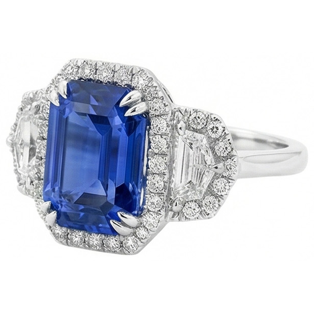 Halo Emerald Ceylon Sapphire Jubilee Real  Aus der Erde Abgebauter Natürlicher Diamantring 5 Karat