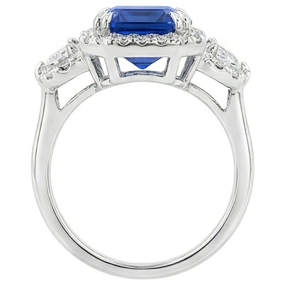 Halo Emerald Ceylon Sapphire Jubilee Real  Aus der Erde Abgebauter Natürlicher Diamantring 5 Karat