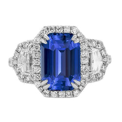 Halo Emerald Ceylon Sapphire Jubilee Real  Diamantring 5 Karat