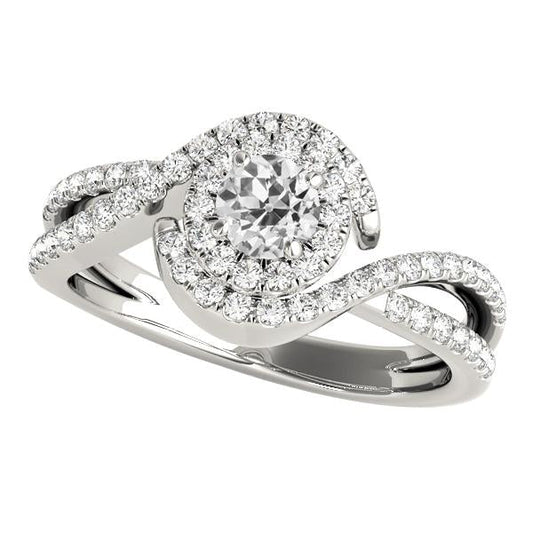 Halo Fancy Ring Runder Altschliff Echt Diamant Twisted Split Shank 4 Karat