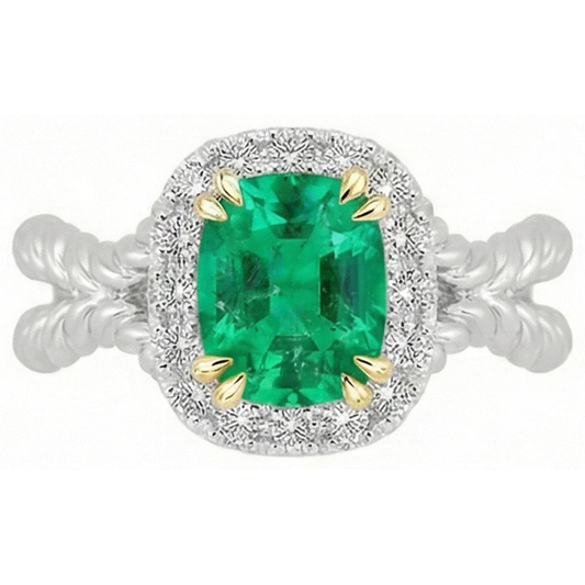 Schmuckstein-Ring Zweifarbiges 14K Gold mit Edler Smaragd – Frontansicht