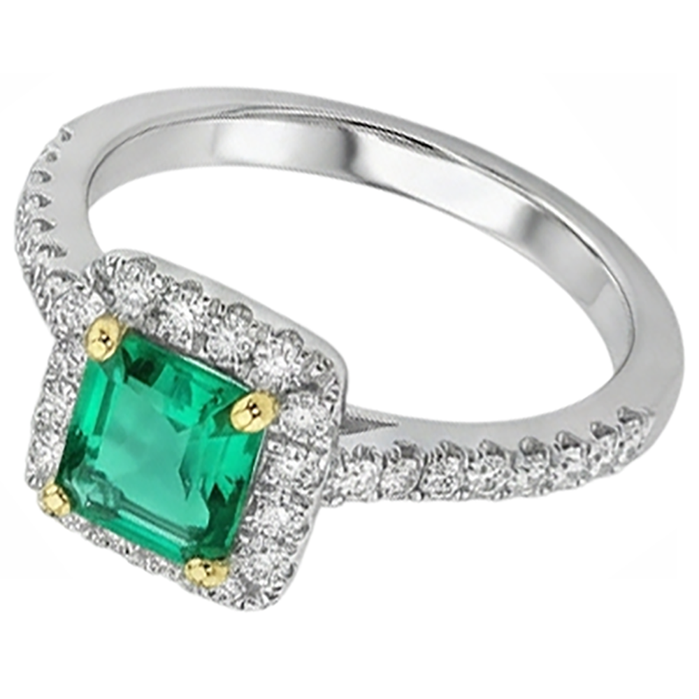 Natürlicher Edler Smaragd Edelstein-Ring 2 Karat 14 Karat Zweifarbig Gold – Seitenansicht