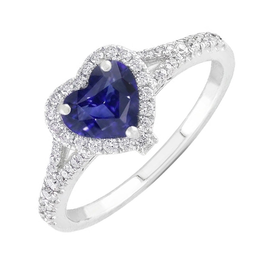 Halo Heart Blue Saphir Ring Pave Split Shank Natürlicher Diamant ( nicht im Labor gezüchtet )s 3,50 Karat