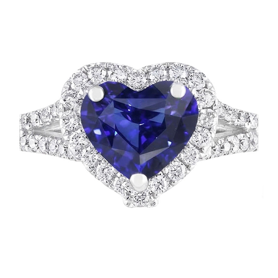 Halo Heart Blue Saphir Ring Pave Split Shank Natürlicher Diamant ( nicht im Labor gezüchtet )s 3,50 Karat