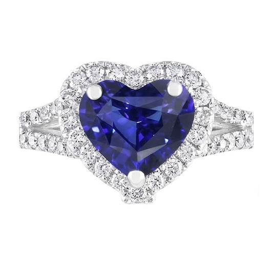 Halo Heart Blue Saphir Ring Pave Split Shank Natürlicher Diamant ( nicht im Labor gezüchtet )s 3,50 Karat
