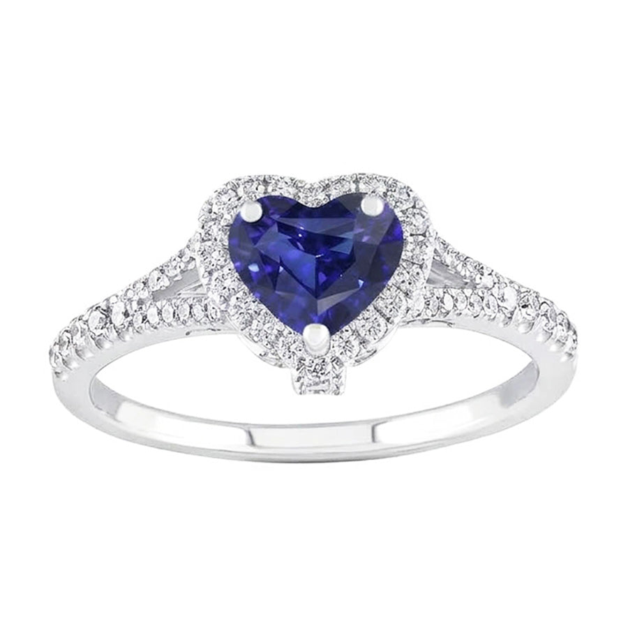 Halo Heart Blue Saphir Ring Pave Split Shank Natürlicher Diamant ( nicht im Labor gezüchtet )s 3,50 Karat