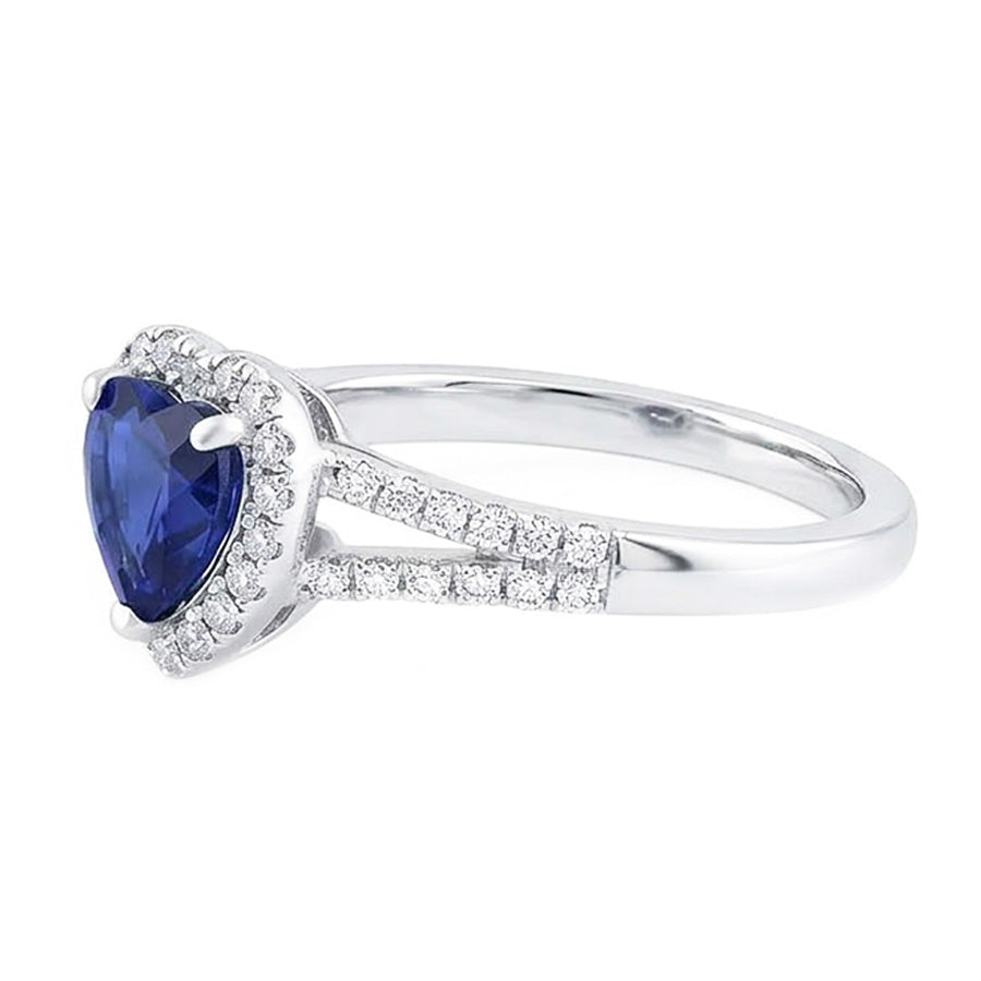 Halo Heart Blue Saphir Ring Pave Split Shank Natürlicher Diamant ( nicht im Labor gezüchtet )s 3,50 Karat