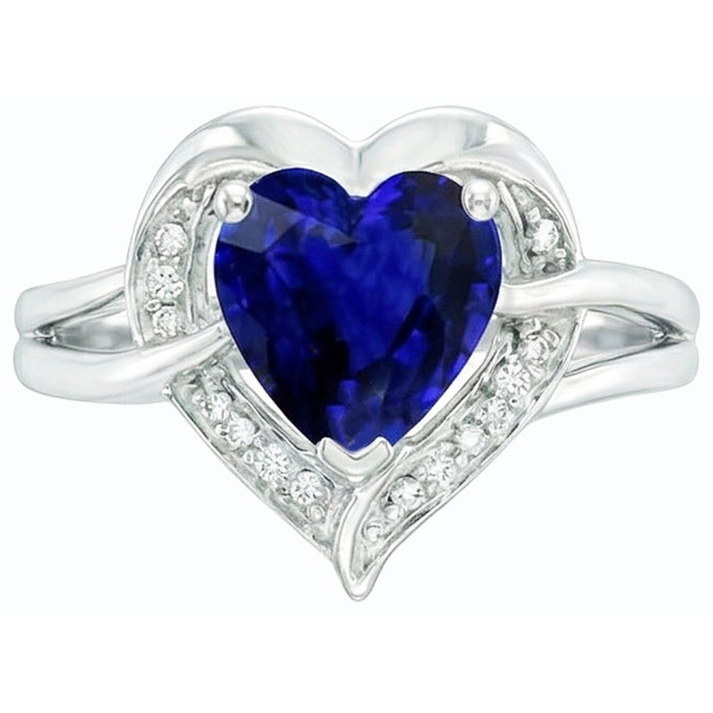 Halo Heart Style Sri Lanka Saphirring 1,50 Karat Natürlicher Diamant ( nicht im Labor gezüchtet )en