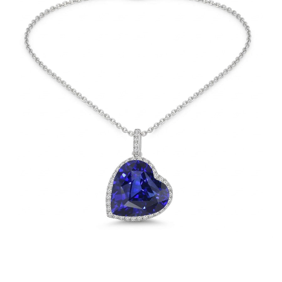 Halo Heat Anhänger mit dunkelblauem Saphir und rundem Aus der Erde Abgebauter Natürlicher Diamant, 9 Karat