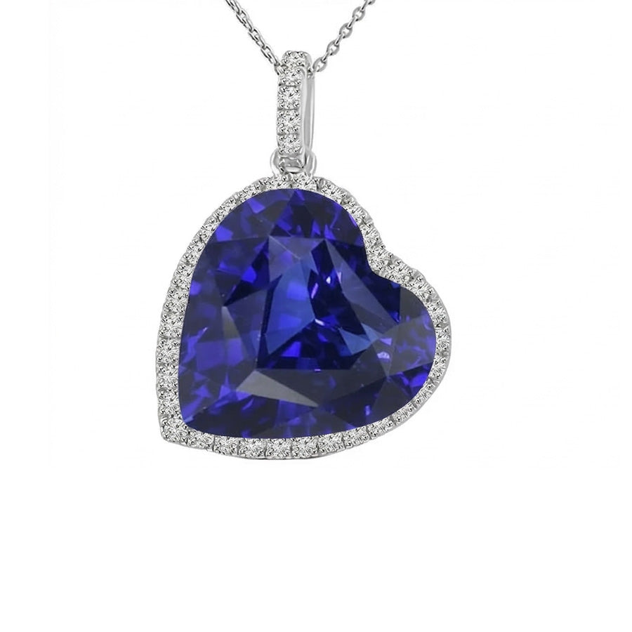 Halo Heat Anhänger mit dunkelblauem Saphir und rundem Aus der Erde Abgebauter Natürlicher Diamant, 9 Karat