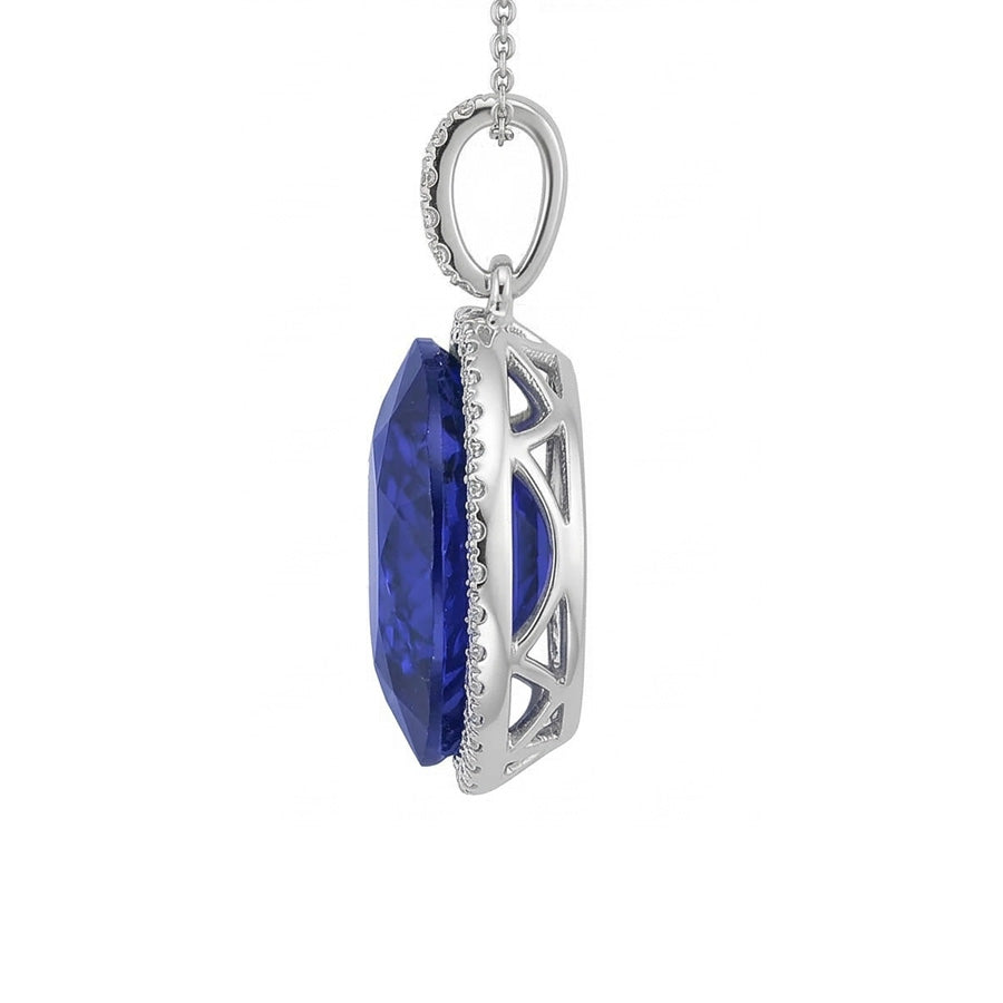 Halo Heat Anhänger mit dunkelblauem Saphir und rundem Aus der Erde Abgebauter Natürlicher Diamant, 9 Karat