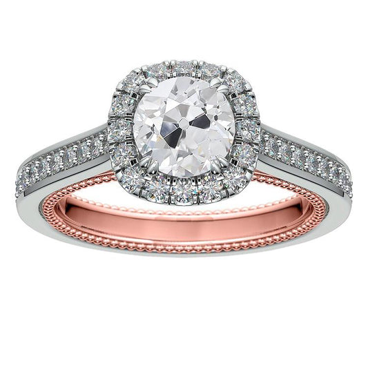 Halo-Hochzeitsring runder alter Minenschliff Echt Diamanten 3,75 Karat Goldschmuck