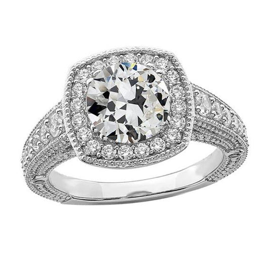 Halo Jubiläumsring Alter Minenschliff Echt Diamant Milgrain Schaft 4 Karat