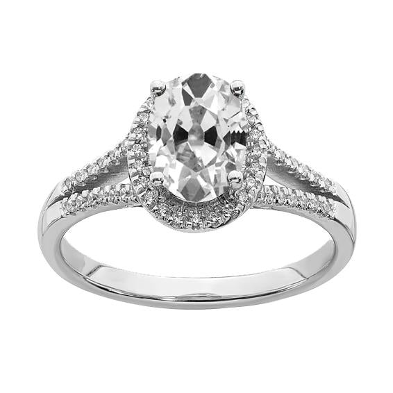 Halo Jubiläumsring Oval alter Bergmann Echt Diamant Split Shank 5.50 Karat