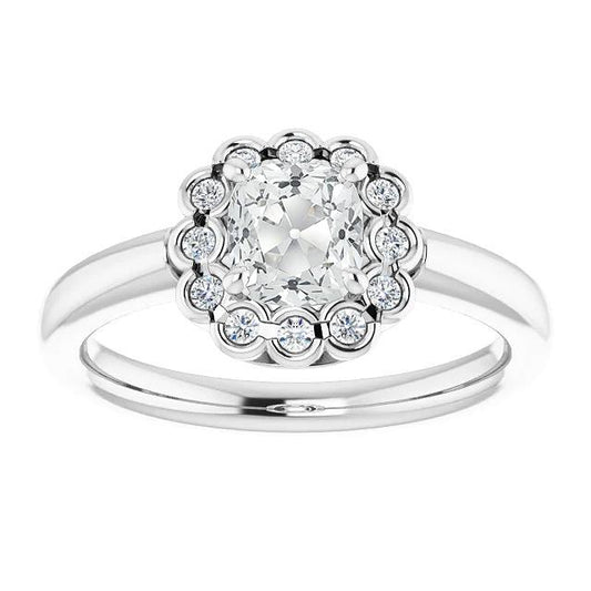 Halo Kissen Altschliff Echt Diamantring halbe Lünette Set 4.25 Karat Gold 14K