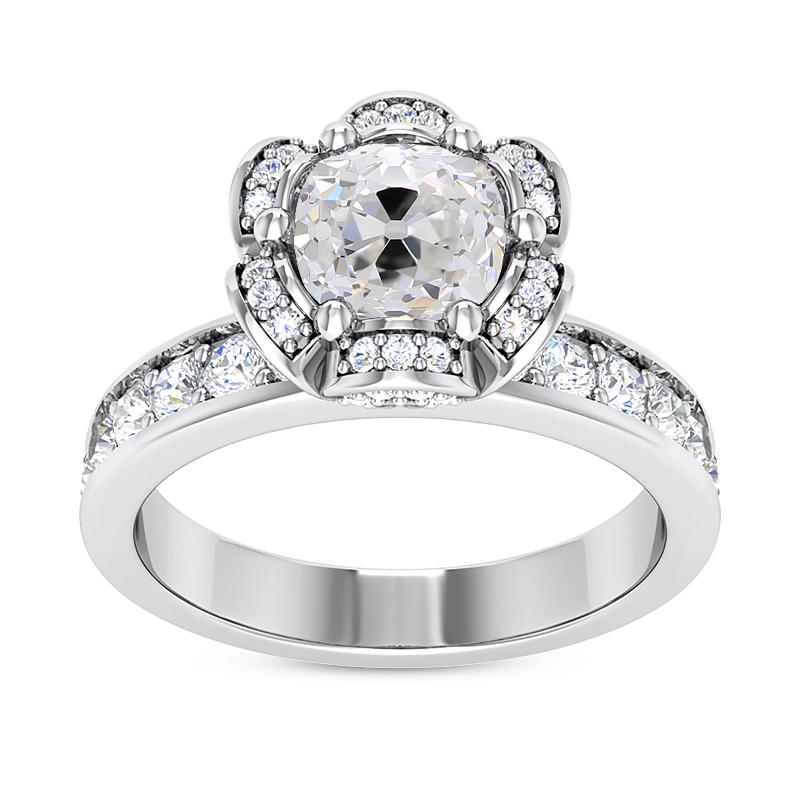 Halo Kissen Old Mine Cut Echt Diamantring Blumenstil 5 Karat