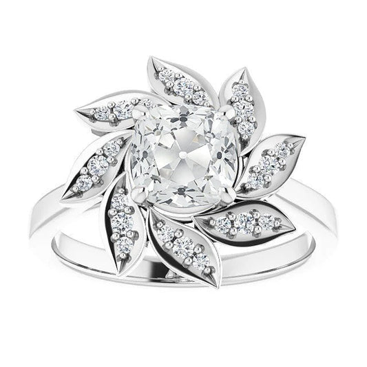 Halo Kissen Old Mine Cut Echt Diamantring Blumenstil 7,50 Karat