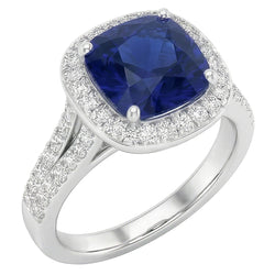 Halo Kissen Saphir Ring Weißgold 14K Natürlicher Diamant ( nicht im Labor gezüchtet )schmuck 4,50 Karat