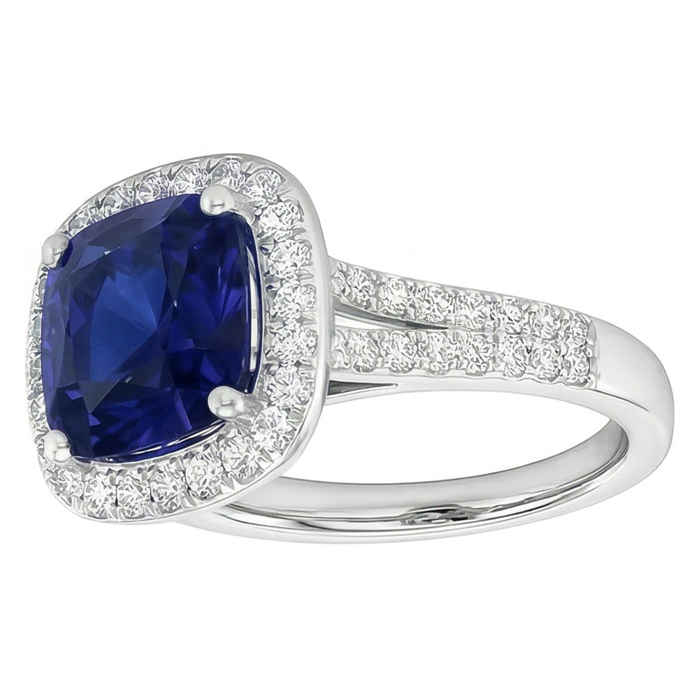 Halo Kissen Saphir Ring Weißgold 14K Natürlicher Diamant ( nicht im Labor gezüchtet )schmuck 4,50 Karat