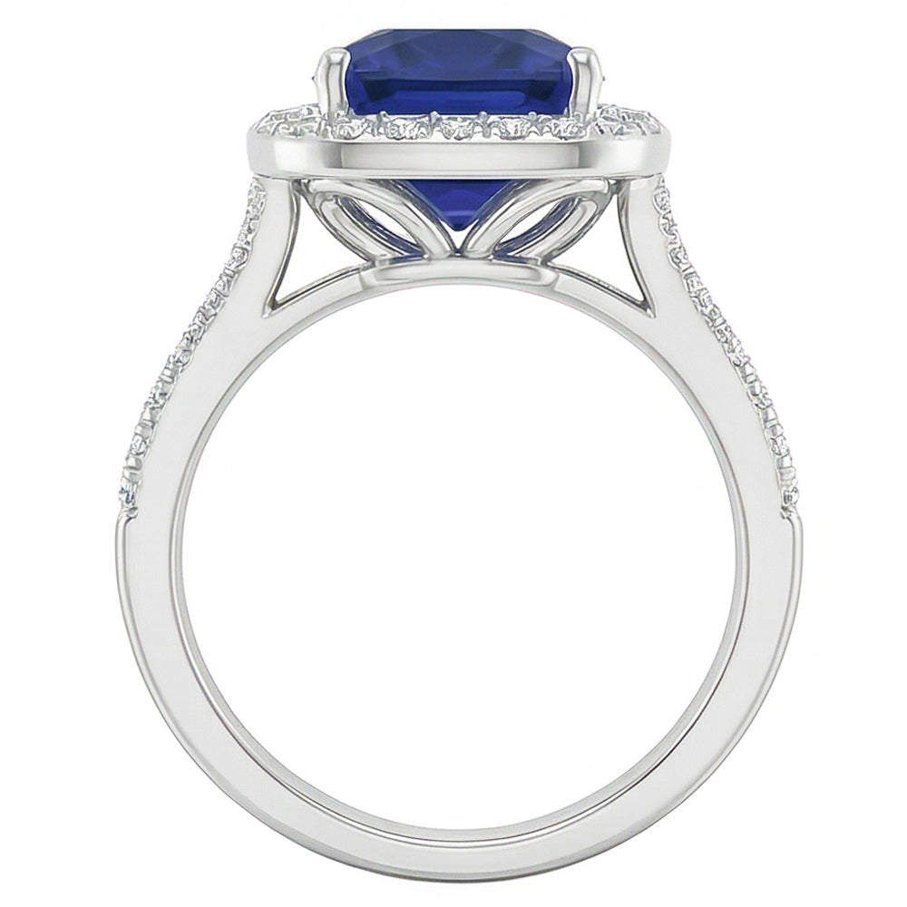 Halo Kissen Saphir Ring Weißgold 14K Natürlicher Diamant ( nicht im Labor gezüchtet )schmuck 4,50 Karat