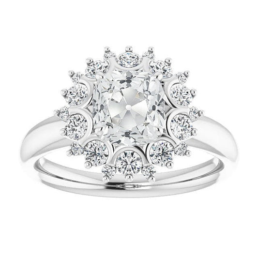 Halo Kissen alter Bergmann Echt Diamantring Blumenstil 7.50 Karat Schmuck