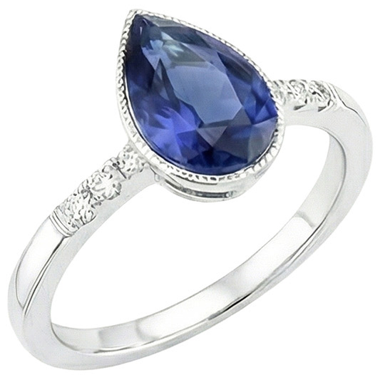 Halo Lünette Ring Birne Sri Lanka Saphir & Aus der Erde Abgebauter Natürlicher Diamanten 2,50 Karat