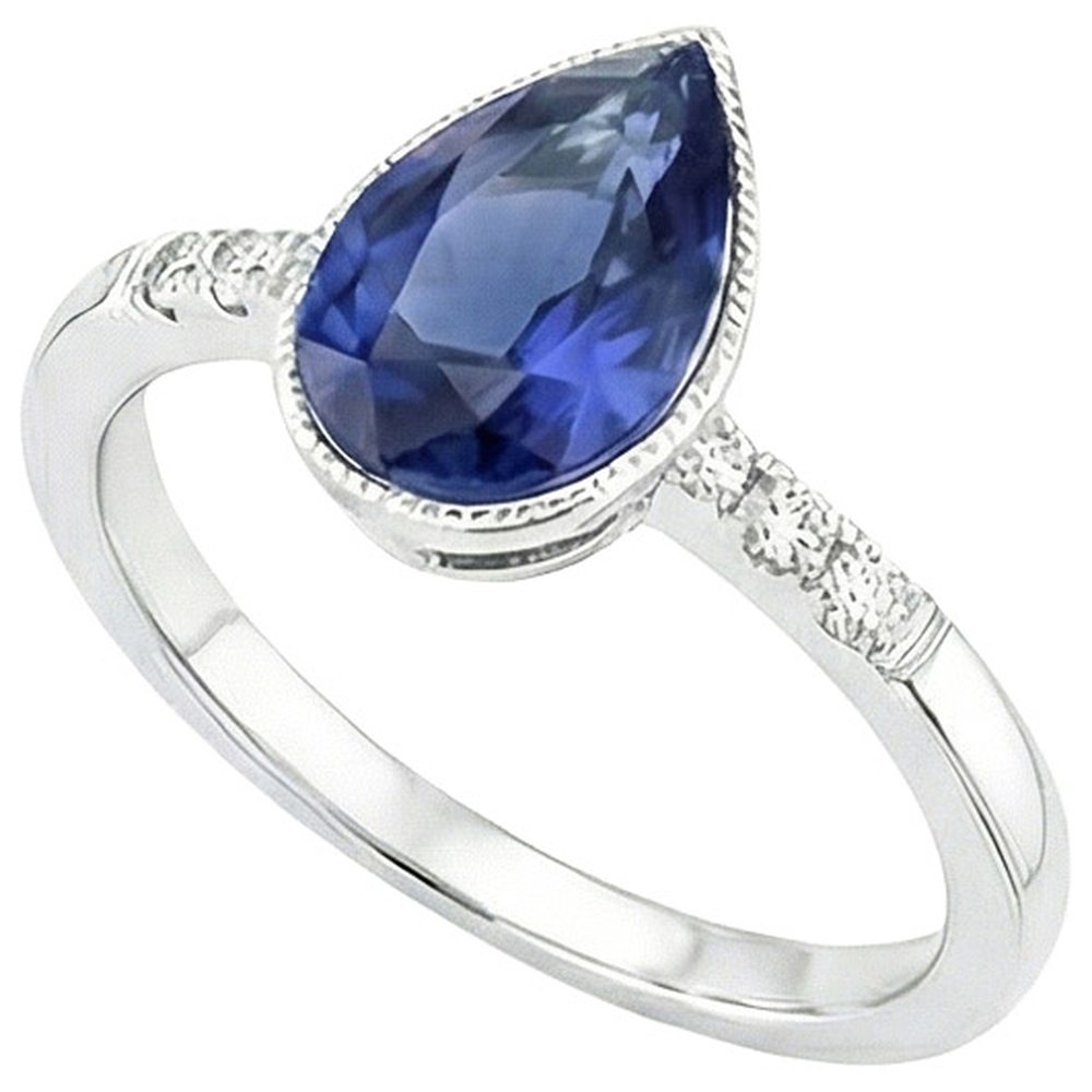 Halo Lünette Ring Birne Sri Lanka Saphir & Aus der Erde Abgebauter Natürlicher Diamanten 2,50 Karat