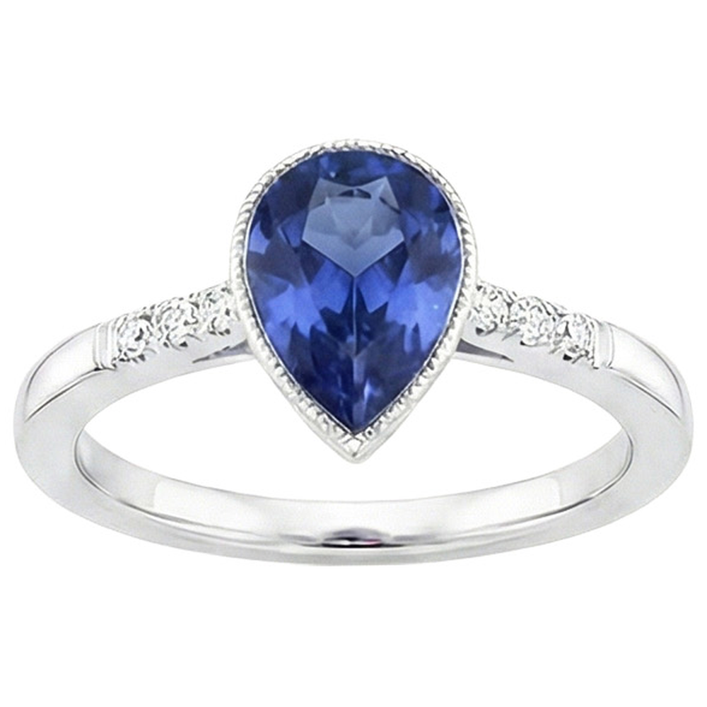 Halo Lünette Ring Birne Sri Lanka Saphir & Aus der Erde Abgebauter Natürlicher Diamanten 2,50 Karat