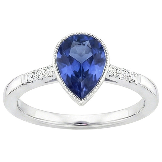 Halo Lünette Ring Birne Sri Lanka Saphir & Aus der Erde Abgebauter Natürlicher Diamanten 2,50 Karat