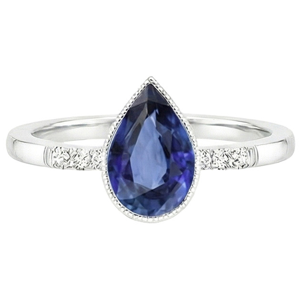 Halo Lünette Ring Birne Sri Lanka Saphir & Aus der Erde Abgebauter Natürlicher Diamanten 2,50 Karat