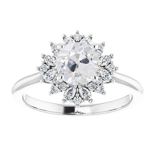 Halo Marquise & Runder Echt Diamantring im alten Minenschliff im Blumenstil 4 Karat