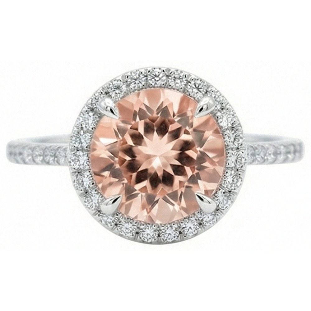 Halo Morganit und Aus der Erde Abgebauter Natürlicher Diamanten 15,50 Karat Ring Weißgold 14K