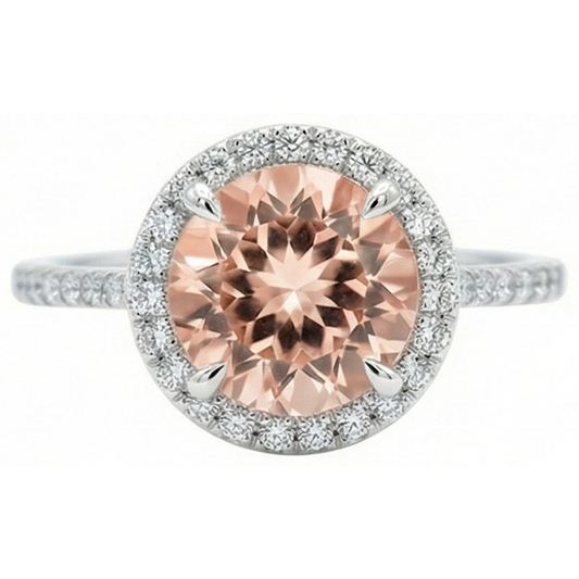 Halo Morganit und Aus der Erde Abgebauter Natürlicher Diamanten 15,50 Karat Ring Weißgold 14K