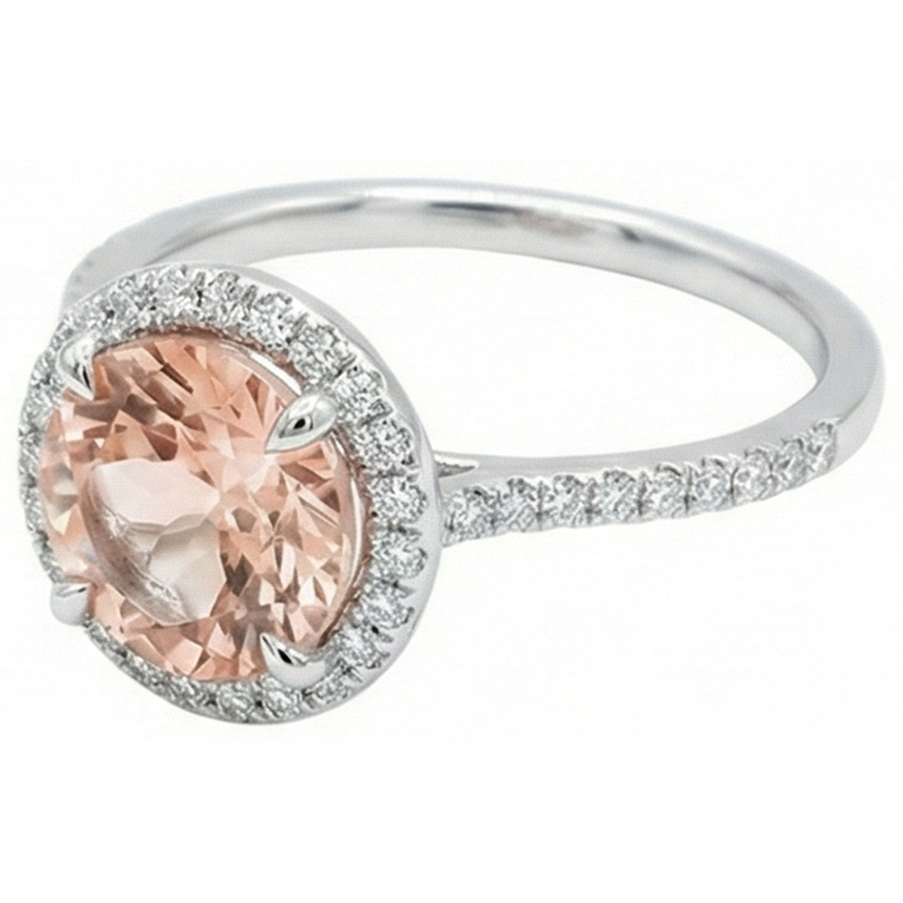 Halo Morganit und Aus der Erde Abgebauter Natürlicher Diamanten 15,50 Karat Ring Weißgold 14K