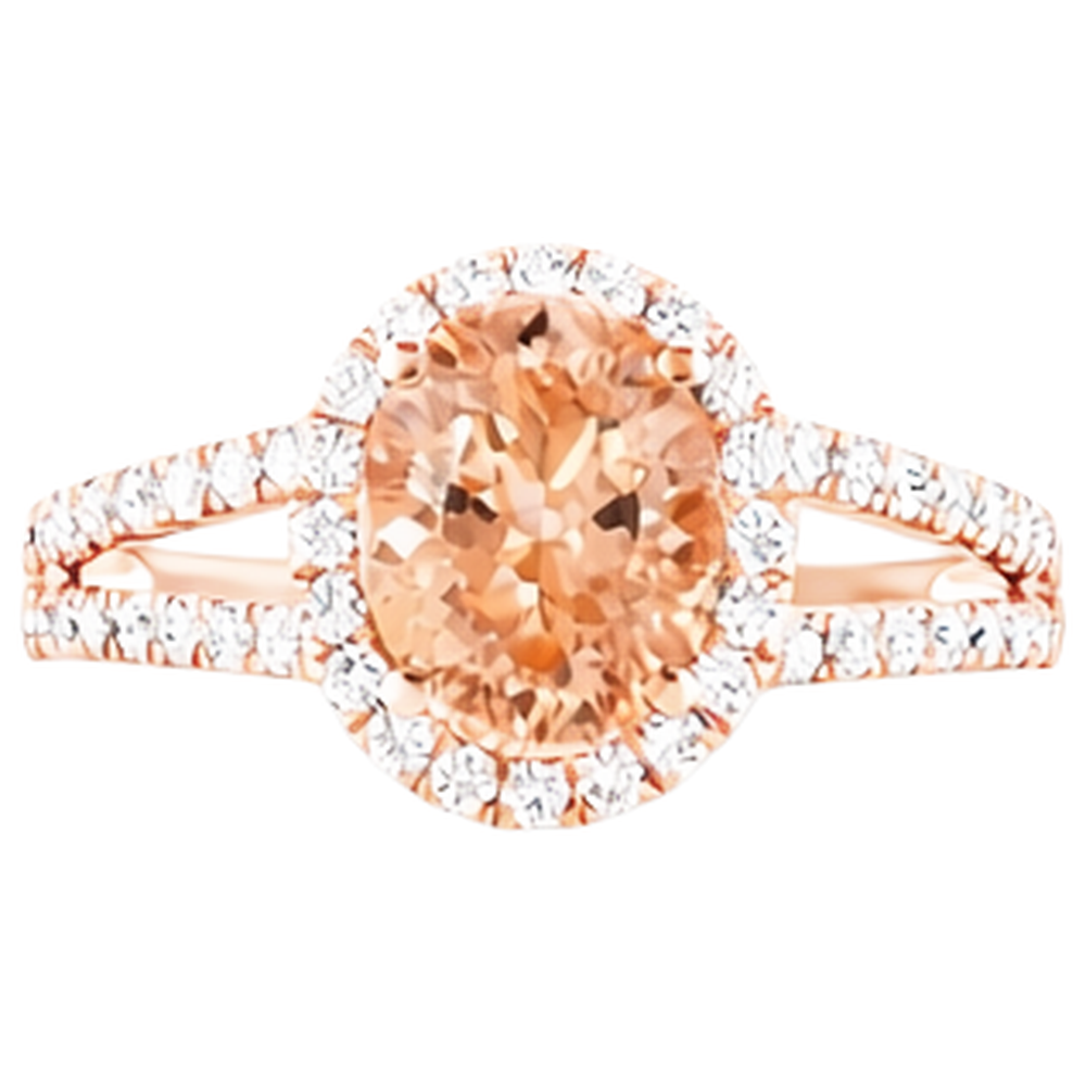 Halo Morganit und Aus der Erde Abgebauter Natürlicher Diamanten 21 Karat Ring Roségold 14K