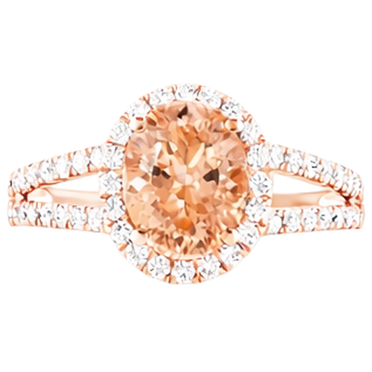 Halo Morganit und Aus der Erde Abgebauter Natürlicher Diamanten 21 Karat Ring Roségold 14K